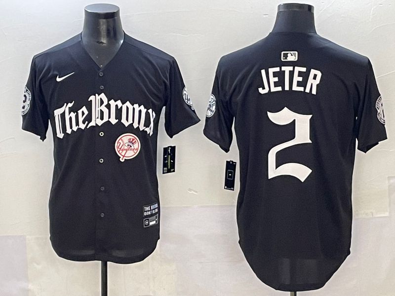 Men 2025 New York Yankees #2 Jeter Black Five generations Joint Name Nike MLB Jersey style 6